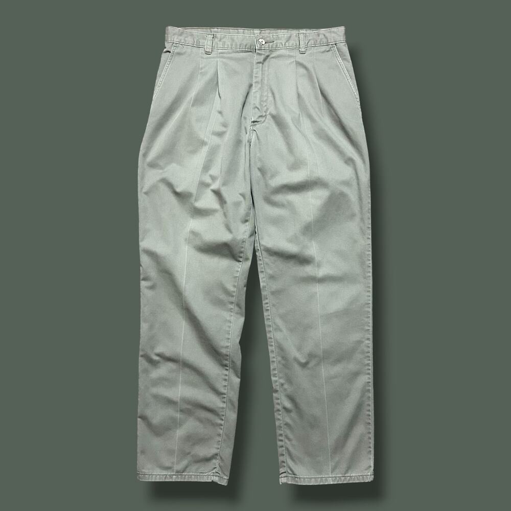 Vintage Sun Faded Pants Pleated Khakis Distressed Beige Tan Cotton 90s 32x29